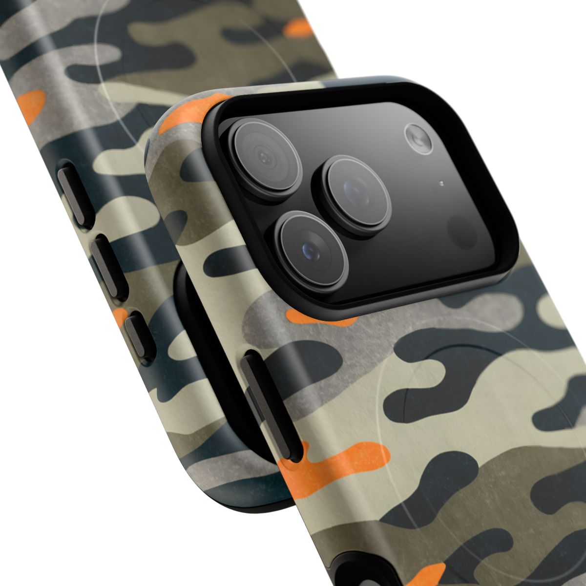 iPhone MagSafe Case - Trailhead Camo — POD detail: Matte close-up, iPhone 17 Pro