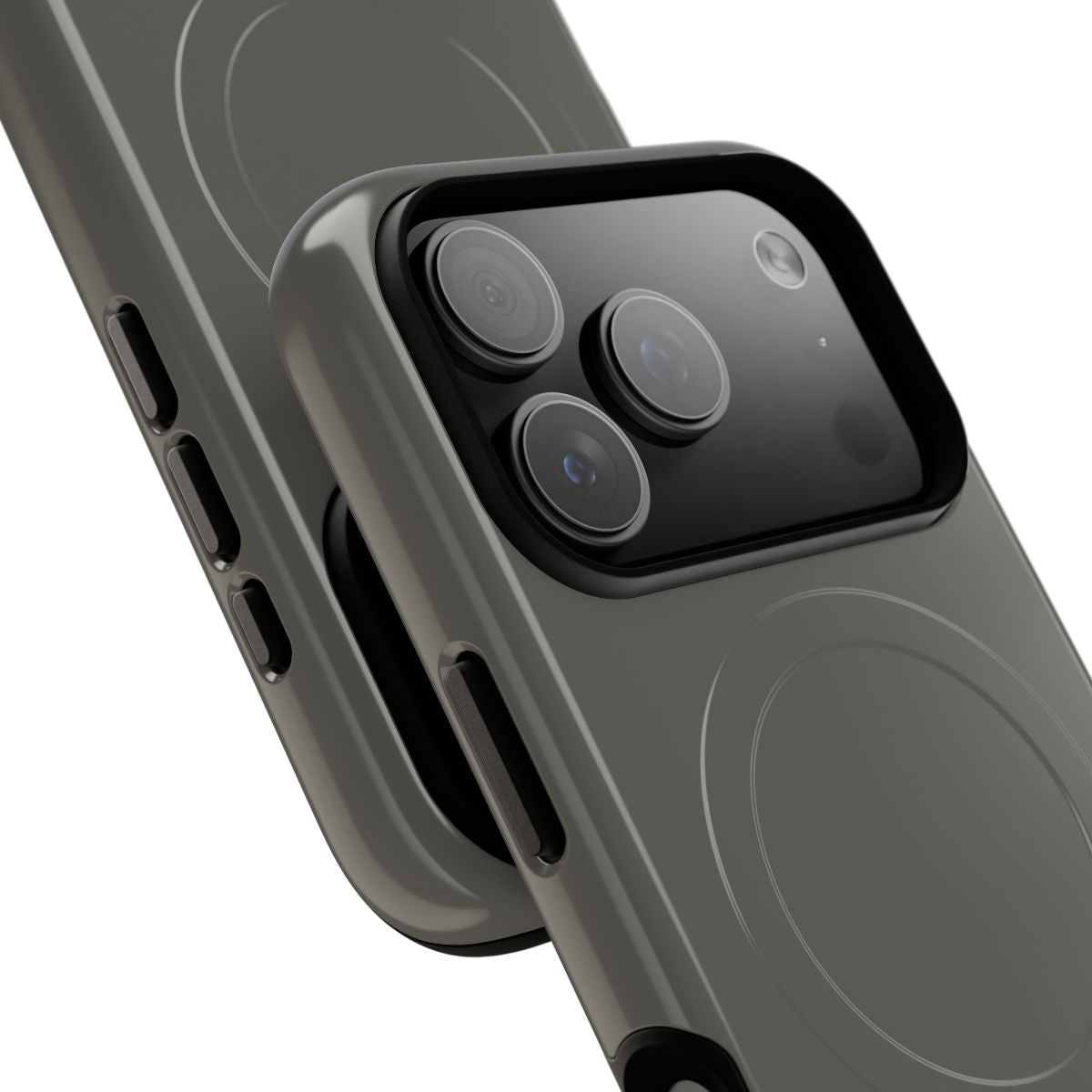 iPhone MagSafe Case - Stone Grey — POD detail: Glossy close-up, iPhone 17 Pro