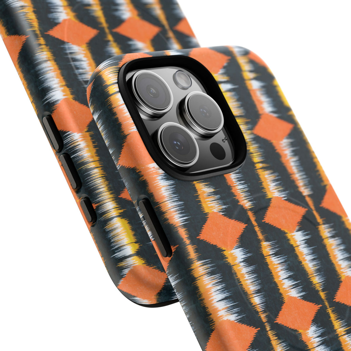 iPhone MagSafe Case - Ikat Static — POD detail: Matte close-up, iPhone 16 Pro Max
