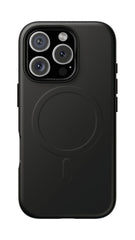 Black phone case with a magnetic charging pad on a white background