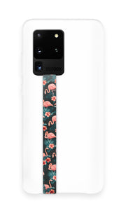 phone strap grip holder flamingo pink plant flower bird