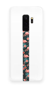 phone strap grip holder flamingo pink plant flower bird